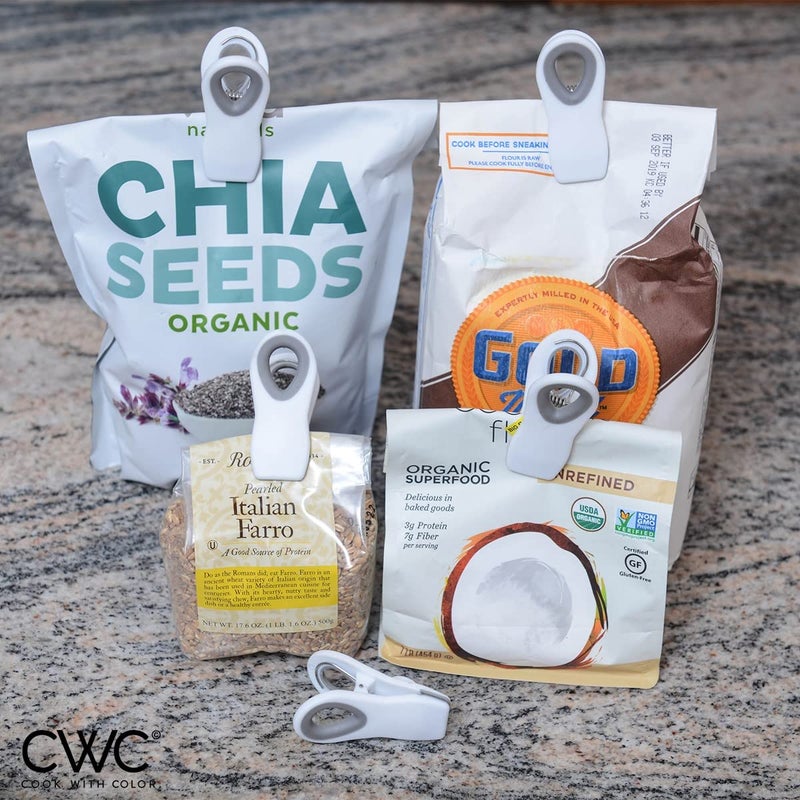 COOK WITH COLOR Bag Clips with Magnet- Food Clips, Chip Clips, Bag Clips for Food Storage with Airtight Seal Grip for Bread Bags, Snack Bags and Food Bags (White, Pack of 10) - Image 4